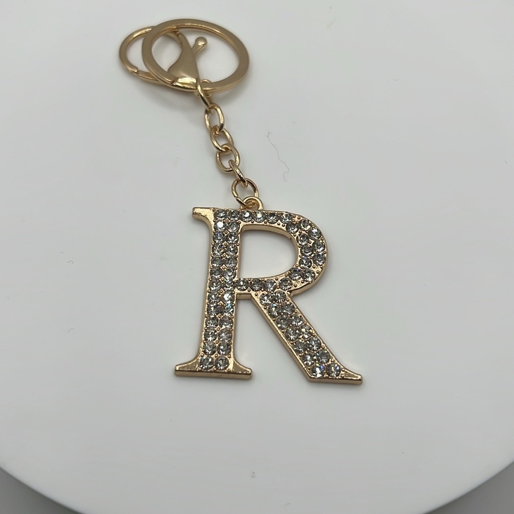 172. Gold Rhinestone Initial R Keychain - Picture 1 of 2